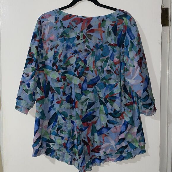 Soft Surroundings Siesta Key Top Blouse Layer Hem Gauze 1/2 Sleeve Cotton  L - Picture 2 of 5